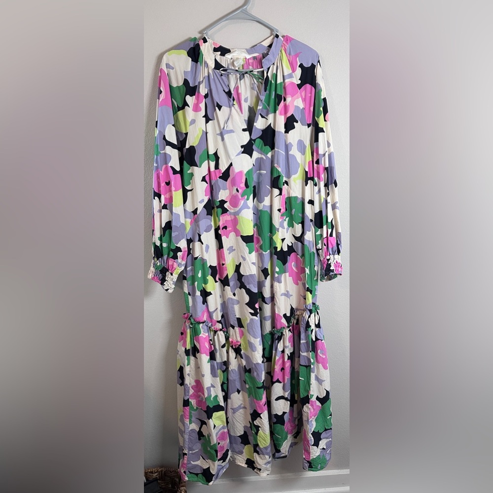 H&M 100% Cotton Kaftan Dress multicolor floral oversized size medium - Picture 5 of 11